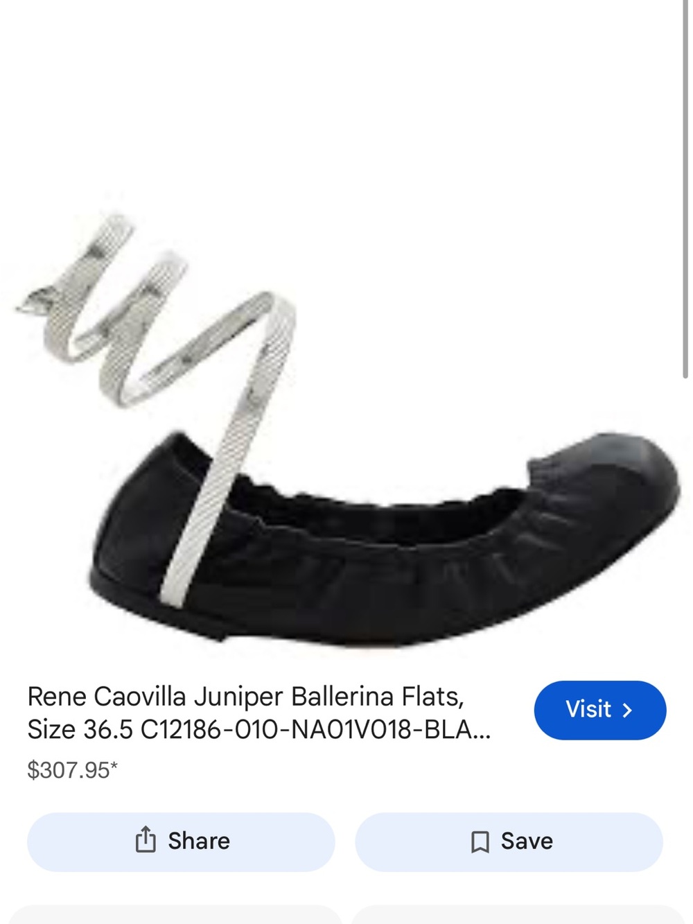 Rene Caovilla Black Leather Ribbon-Tie Ballerina Flats new without box